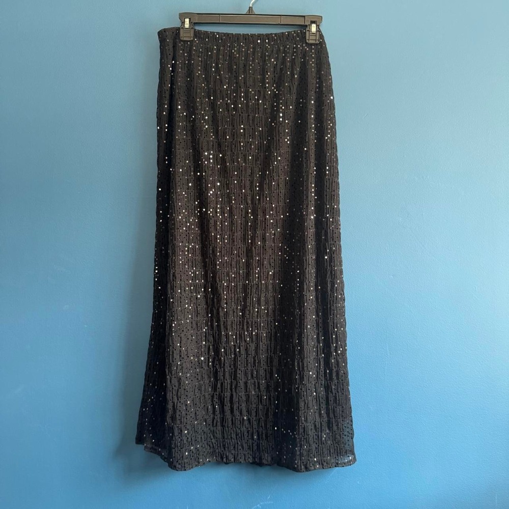 Vintage Black Sequin Maxi Skirt Women's Size Large Lana Lee Whimsy Glam Gothic